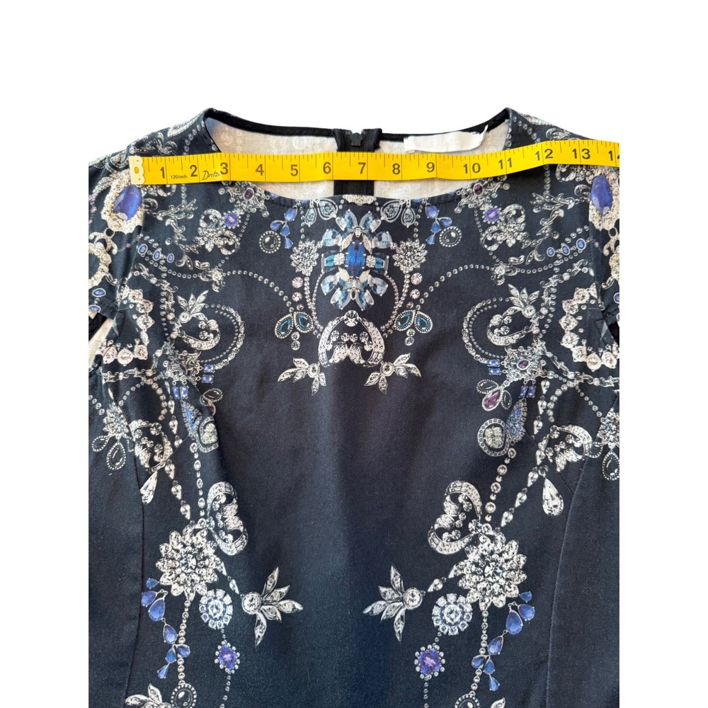 Anne Fontaine Saya Black Jewel Print Peplum Top‎ Cap Sleeve Cotton Blouse 42 - Picture 4 of 8